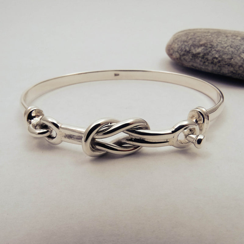 Silver Knot Bangle with Round Fastener